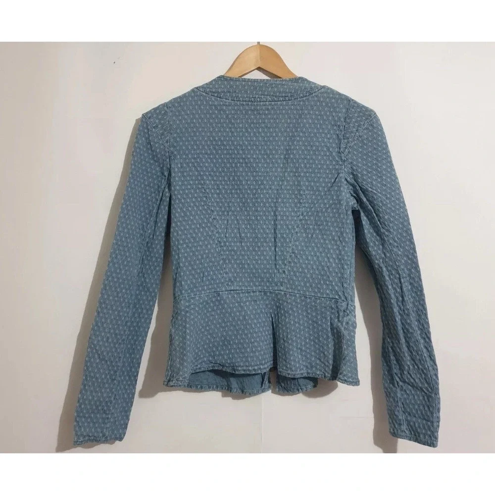 Free People women's blue jean Moto Denim Jacket Asymmetrical Zip Peplum 0/XS EUC - Picture 2 of 7